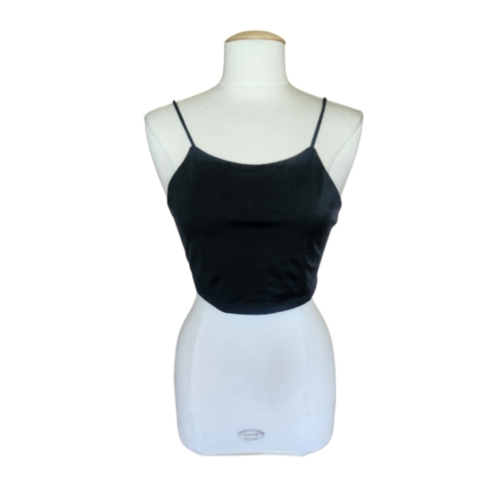 Love Tree Black Spaghetti Strap Crop Top Size Medium